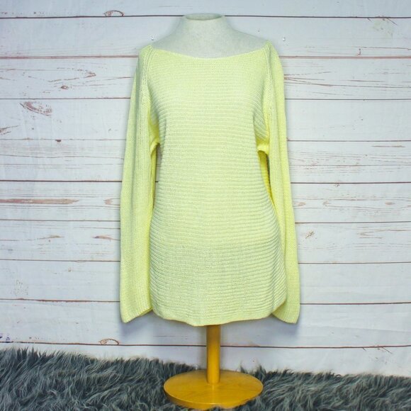 Eileen Fisher‎ Organic Linen Yellow Scoop Ballet Knit Pullover Tunic Sweater XL - Picture 1 of 7